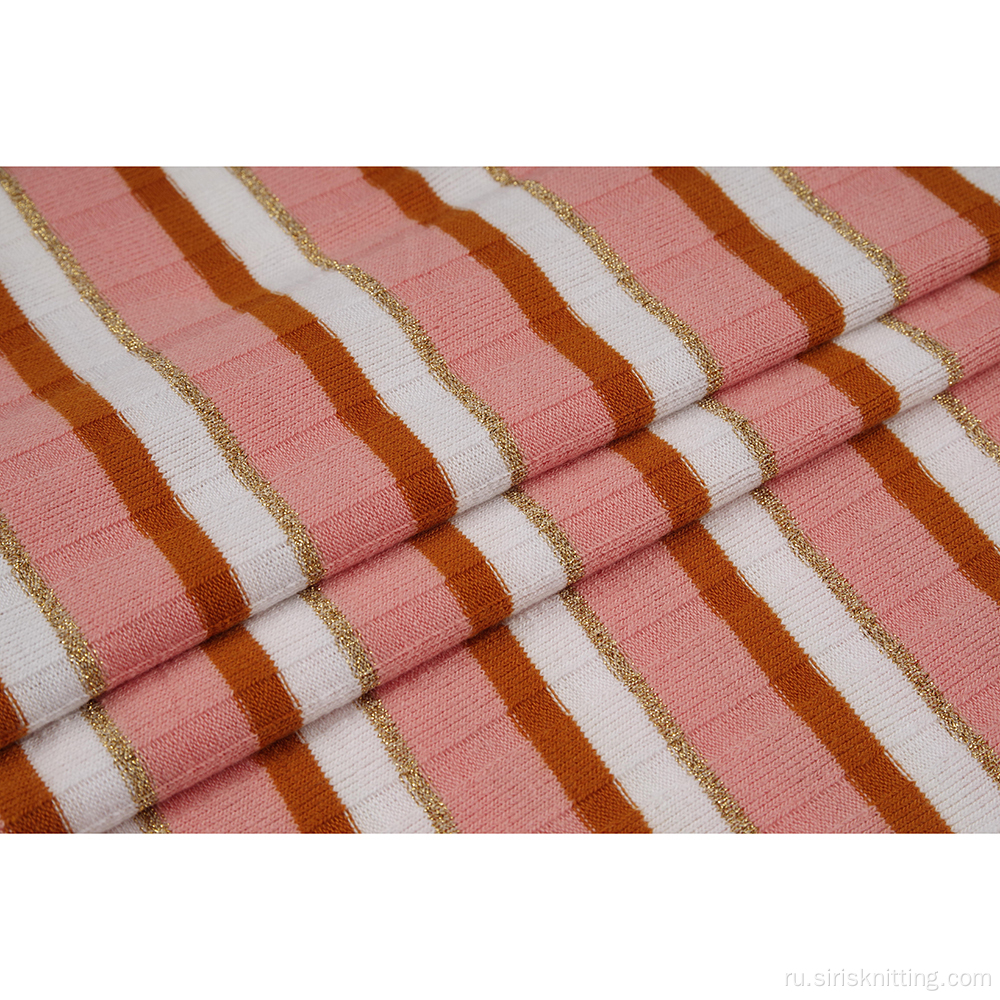 Трикотажная ткань в рубчик в полоску Hacci Hatchi с люрексом и блестками