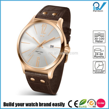 Build your watch brand easily slim line stainless steel fashion lady watch genuine leather strap