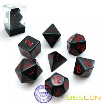 Bescon Conjunto de dados poliédricos Negro opaco con números rojos, negro Conjunto de dados de RPG de 7 d4 d6 d8 d10 d12 d20 d%