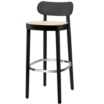 Modern Commercial Bar Stools: Black Wooden Frame with Cane Seat