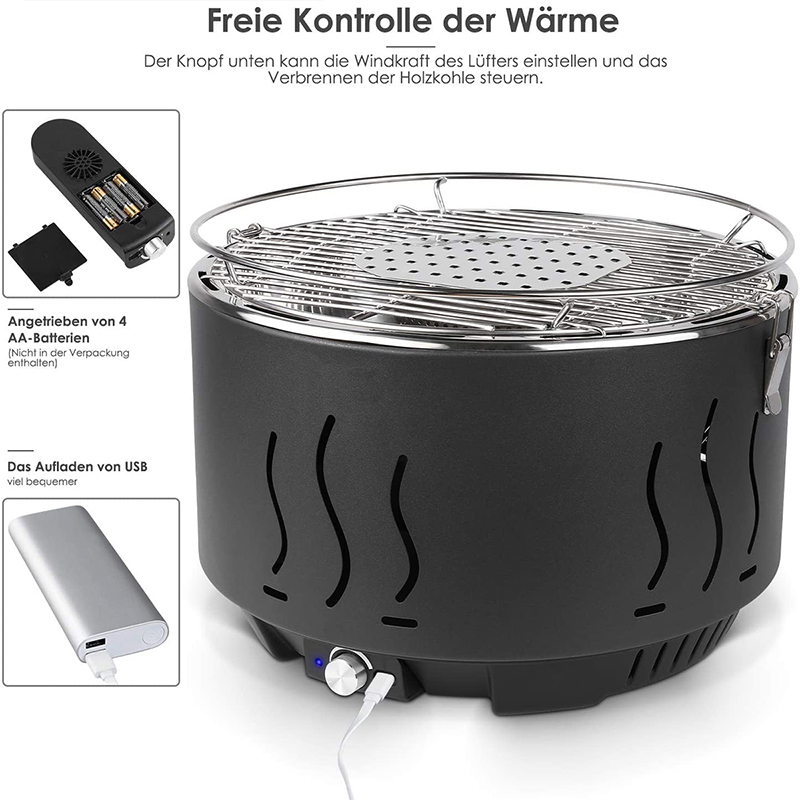 Nový dizajn okrúhle stolné drevené uhlie gril s grilom na štýl ventilátora v štýle fanúšikov