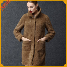 Big Pockets Women Overcoat Sheep Shearling Free Size Jacket