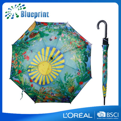 Nature design full body size wooden handle custom print umbrella