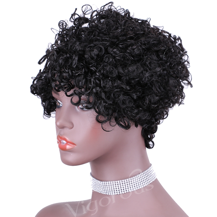 Vigorous Top Quality Black Afro Kinky Curly Wigs for Black Women Short Side Part Human Hair Wholesale Price