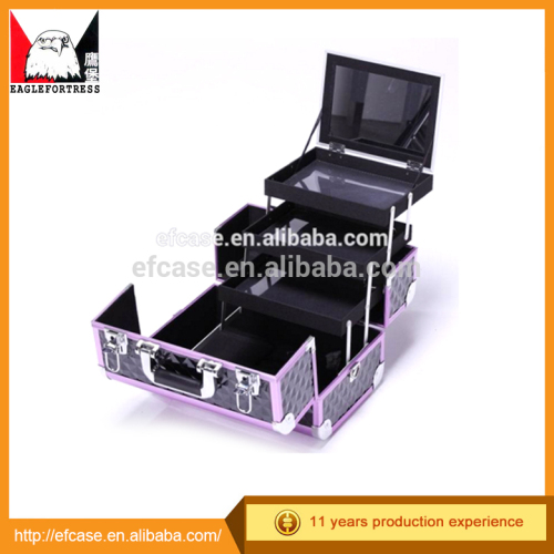 Purple color aluminum frame small handle ABS makeup case