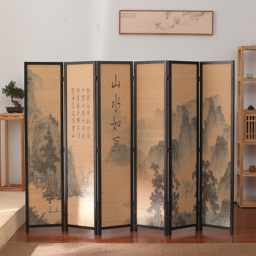 6-Panel Screen Room Divider with Asian-inspired painted panels