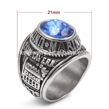 Wholesale Stainless Steel US Navy Ring with Blue Stone Jewelry Supplier