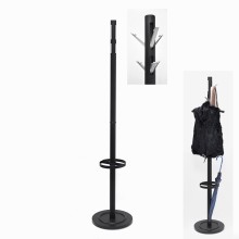 Patented Black single pole clothes rack with umbrella stand