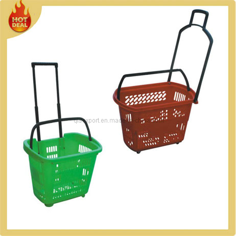 Folding Wholesale Collapsible Plastic Shopping Basket with Wheels