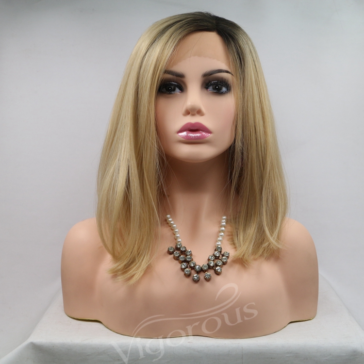 Vigorous ombre short bob premium high quality straight wholesale black women synthetic hair wigs with lace front