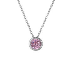 Gold Plated Stainless Steel Light Luxury October Pink Birthstone Pendant Necklace