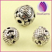 carved round solid 925 sterling silver loose charm beads