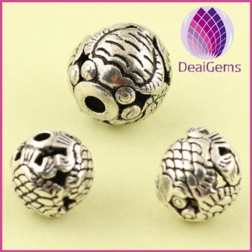 carved round solid 925 sterling silver loose charm beads