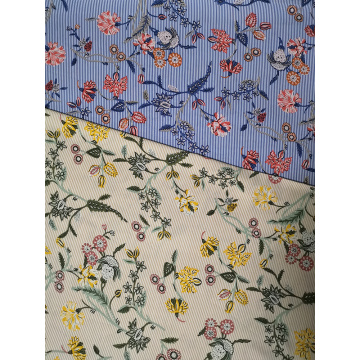 Stripe Flower Rayon Voile 60S Printing Woven Fabric