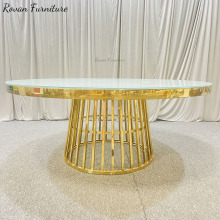 Hot Style Gold Stainless Steel Frame Glass Top Round Banquet Tables for Weddings and Events
