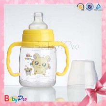 2015 High Quality Baby Feeding Product Gass Bottle With Silicone Nipple