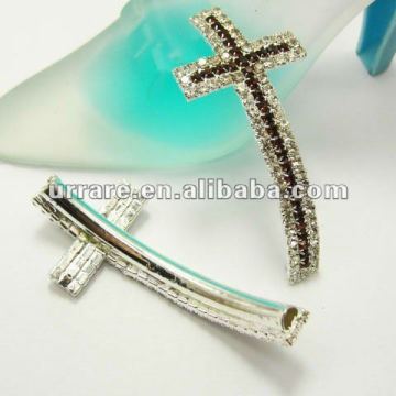 Silver 3 Rows Crystal Rhinestone Sideways Cross Beads