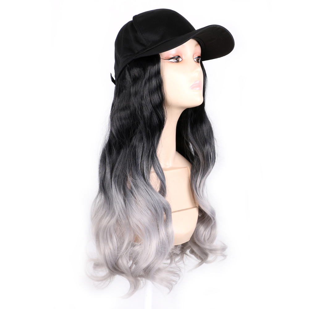 MYZYR 18inch Ombre Hair Natural Wave Wigs For Women Synthetic Hairpiece With Baseball Duck Tongue Hat Makeup Wigs