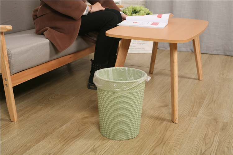 Wicker Shape Surface 6.3l Round Waste Plastic Trash Bin Can Plastic Waste Bin