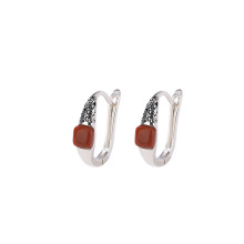 S925 silver South Red Agate simple design earrings