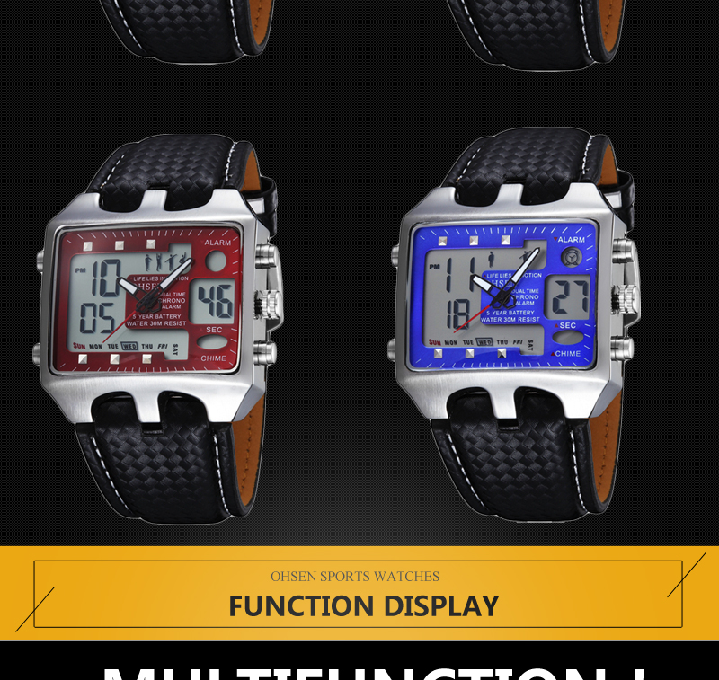 OHSEN 0930 Men Digital Quartz Wristwatch Fashion Sports Men Analog 30M Waterproof Military Clock Male Watches