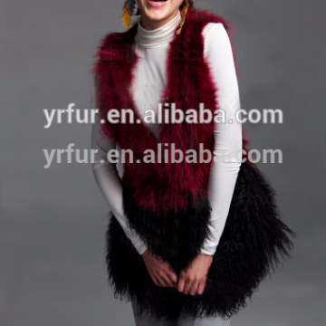 YR394 Girl Fur Gilet / European Design Raccoon and Mongolia Lamb Fur Vest