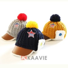 winter crochet knitted pattern baseball cap with ball top