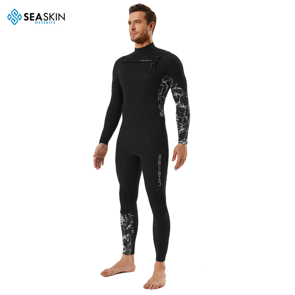 Seaskin Lelaki Tersuai Lelaki 4/3mm Dada Zip Wetsuit Penuh