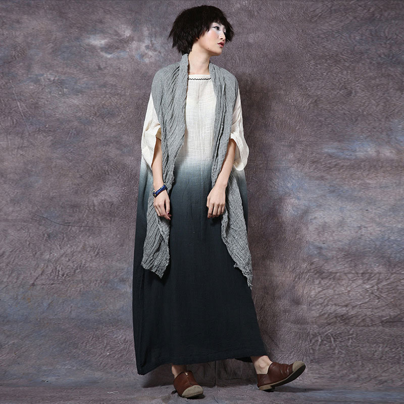 Original Design Vintage Plus Size dip dye Pure Linen Women Dress