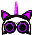 Fones de ouvido cartoon unicórnio gato com orelha infantil LED