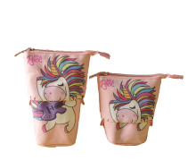Cute Pink Unicorn Canvas Pop Up Pencil Case for Girls