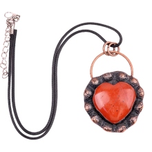 Red Jasper Love Heart Retro Red Copper Pendant Necklace 45CM Black Cord