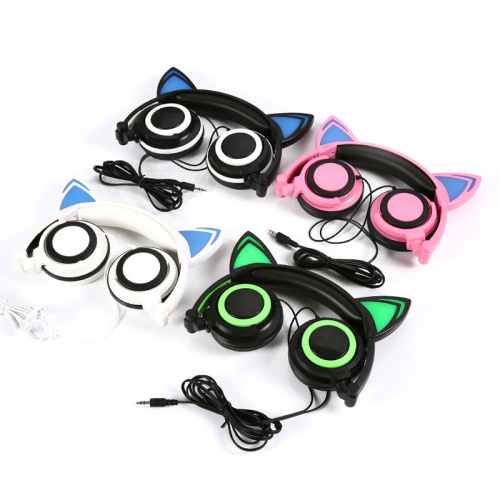 Glowing Lights Wired Cat Ear Headphones for Kids