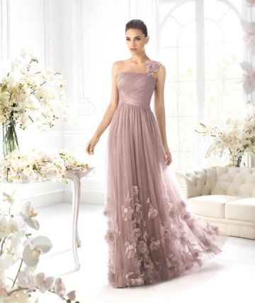 One-shoulder Long Chiffon Prom Dresses