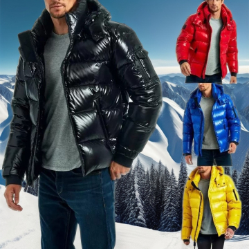 2025 New Custom Patent Leather Men's Winter Bubble Down Jacket