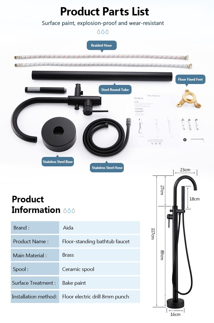 2022 Matte Black Freestanding Bathtub Faucet Outdoor Floor Mounted Tub Filler  with Handheld Shower