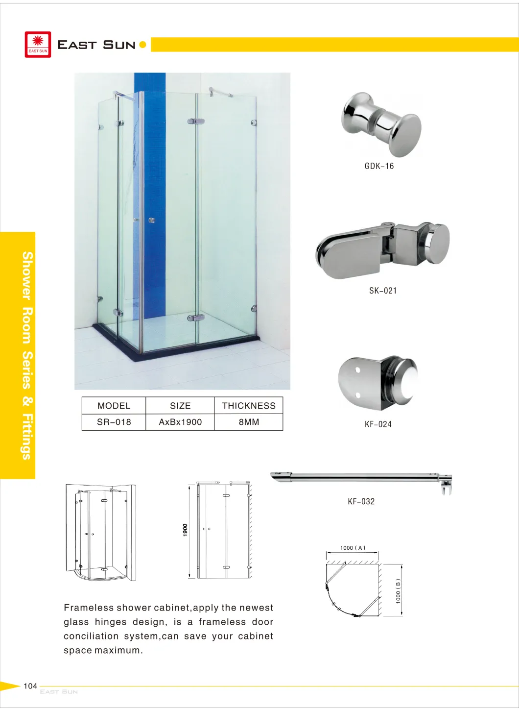 Frameless Shower Cabinet Sr-018 Glass to Glass Fitting Sk-021