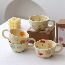 Irregular Hand Painted Flower Ceramic Mug Sets