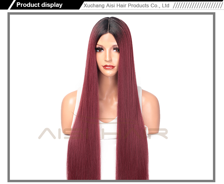 Aisi Hair Ombre Red Dark Root Wig Long Silky Straight Lace Frontal Wig Middle Part Synthetic Front Lace Hair Wigs For Women
