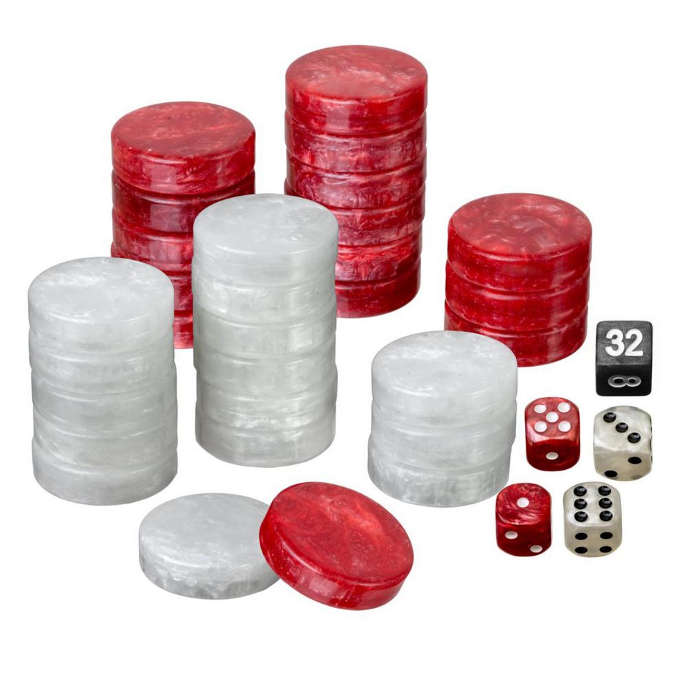 Backgammon Playing Pieces Tournoi Tournoi 40 x 10 mm rouge et blanc incl. Dé