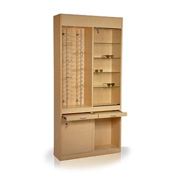 wooden sunglasses display kiosk