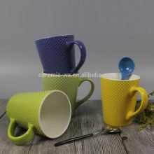 Popular corlor ceramic coffee mug with embossed dot