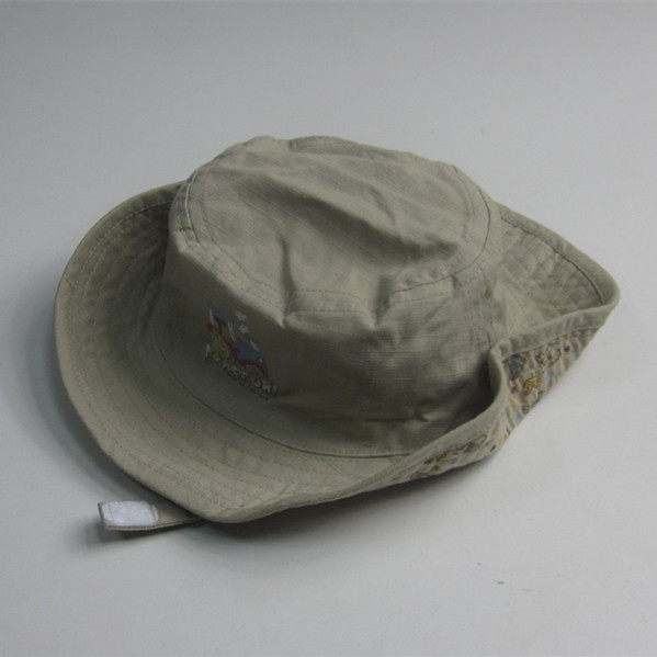 Boys Embroidery Cotton Wide Brim Bucket Hat