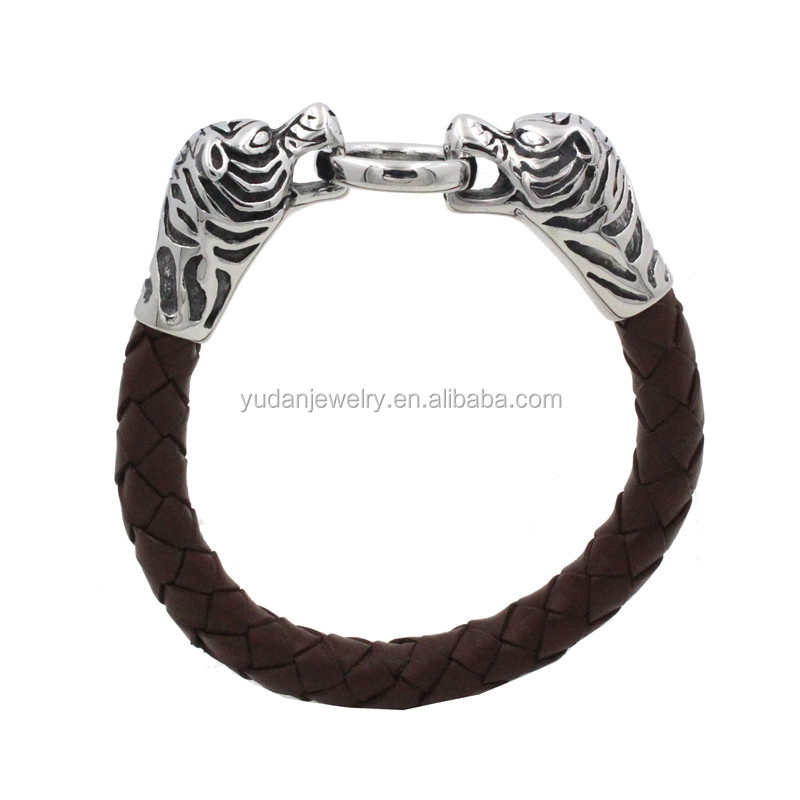 Yudan Custom Stainless Steel Bracelet Leather Tiger