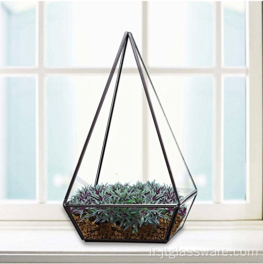 Décor de terrarium en verre en forme de pyramide pentaèdre