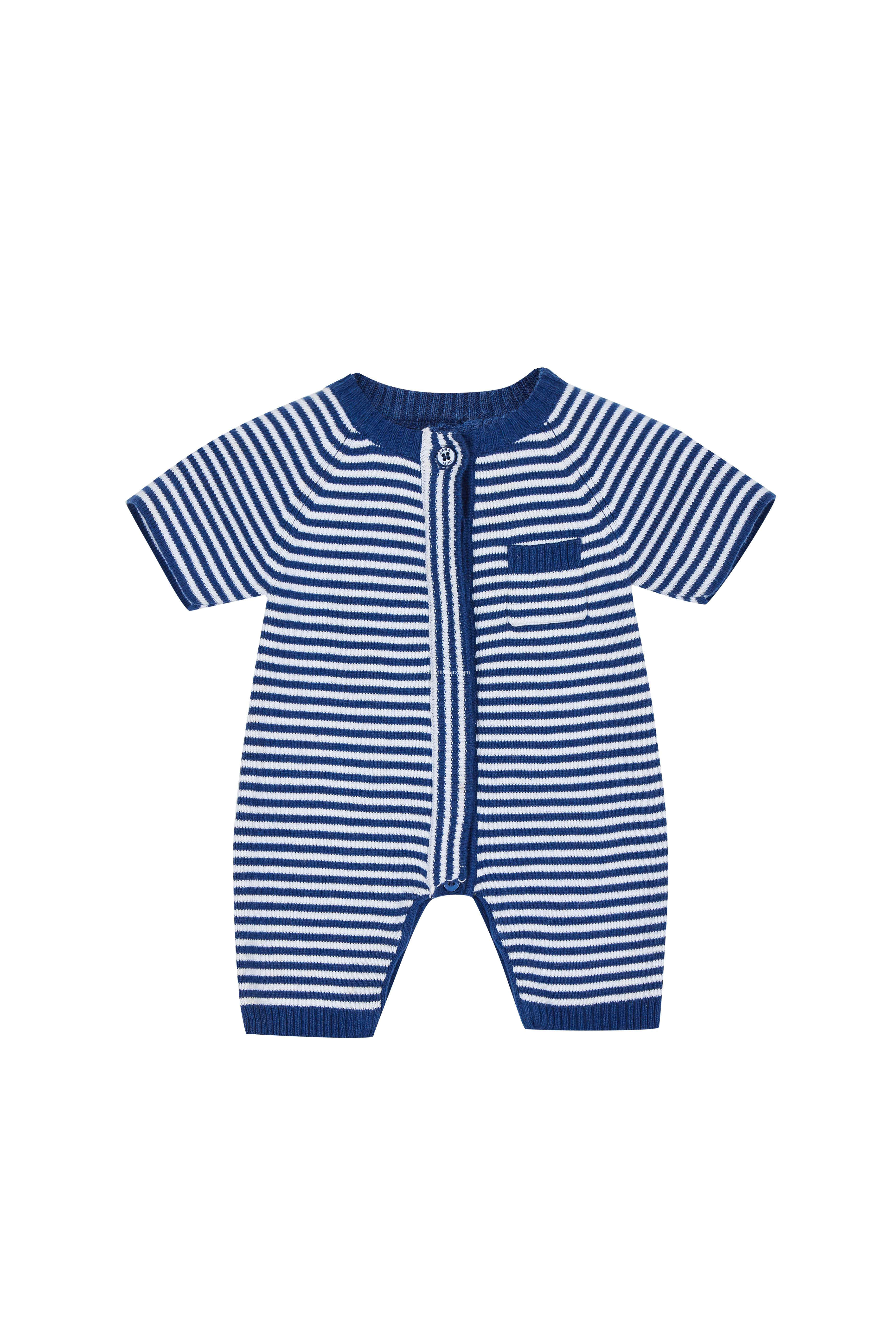 Boy's Girl's Knitted Stripe Buttoned Baby Short Romper