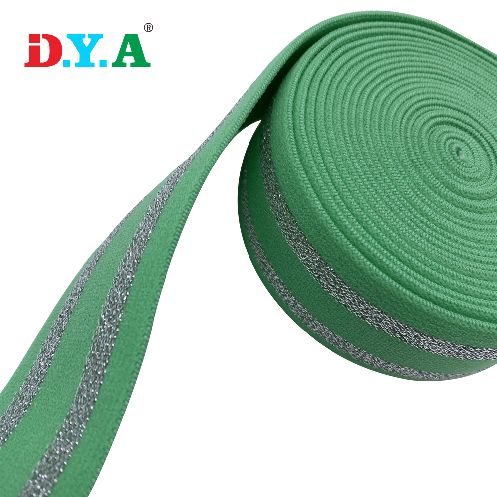 Manufacture Nylon Glitter Silver Lurex Elastic Webbing For Dresses