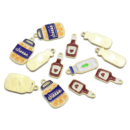 100Pcs/Lot Enamel Food Bottle Charms Novelty Gold Tone Drink Bottle Pendants For Earring Necklace Jewelry And Crafting Supplies