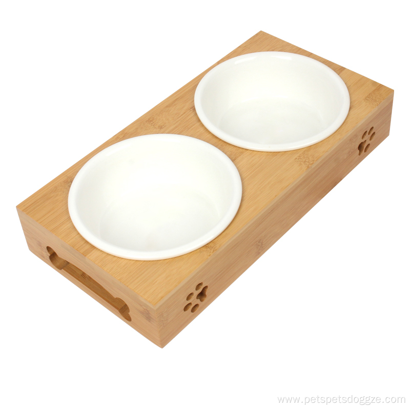 Pet Food Bowl With Elevated Bamboo Stand