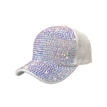 Women's Studded Rhinestone Curved Brim Mesh Trucker Hat